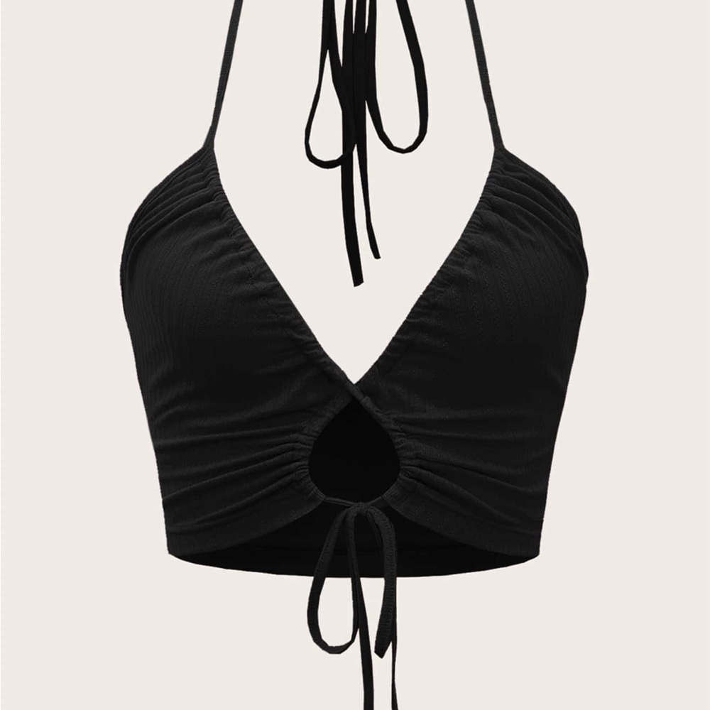 SHEIN Black Halter Crop Top